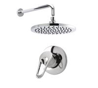 Balterley Concealed Rainfall Shower Head with Manual Mixer Valve, Round Head with Arm, Single Knob Round Valve, Wall Mount, Concealed Rainfall Shower Set for Bathroom - 150 x 155 x 117mm (Chrome)