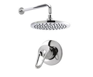 Balterley Concealed Rainfall Shower Head with Manual Mixer Valve, Round Head with Arm, Single Knob Round Valve, Wall Mount, Concealed Rainfall Shower Set for Bathroom - 150 x 155 x 117mm (Chrome)