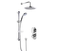 Current Concealed Round Twin Valve with Multi Function Slide Rail Kit, Arm & Head Shower Bundle - Chrome - Balterley