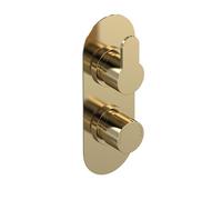 Balterley Concealed Thermostatic Shower Valve, Round Lever & Knob Handles with Oval Plate Bathroom Shower Valve, Dual Control 1 Outlet Valves for Showers - 80 x 136 x 215mm (Brushed Brass)