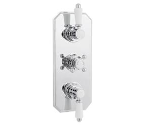 Balterley Concealed Thermostatic Shower Valve, Traditional Lever & Crosshead Handles with Oval Plate Bathroom Shower Valve, Triple Control 2 Outlet Valves for Showers - 120 x 135 x 280mm (Chrome)
