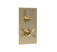 Balterley Concealed Thermostatic Shower Valve, Traditional Lever & Crosshead Handles with Rectangular Plate Shower Valve, Dual Control 1 Outlet Valves for Showers - 120 x 138 x 215mm (Brushed Brass)