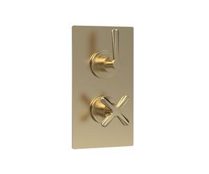 Balterley Concealed Thermostatic Shower Valve, Traditional Lever & Crosshead Handles with Rectangular Plate Shower Valve, Dual Control 1 Outlet Valves for Showers - 120 x 138 x 215mm (Brushed Brass)