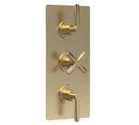 Balterley Concealed Thermostatic Shower Valve with Diverter, Traditional Lever & Crosshead Handles, Rectangular Plate Bathroom Shower Valve, Triple Control 3 Outlet - 120 x 136 x 280mm (Brushed Brass)