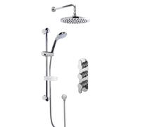 Pride Concealed Round Triple Valve With Multi Function Slide Rail Kit, Arm & Head Shower Bundle - Chrome - Balterley