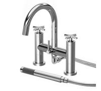 Balterley Connect Deck Mounted Bath Shower Mixer Tap with Dual Crosshead Handles, High Curved Spout & Shower Kit - Chrome Finish