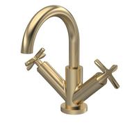 Connect Mono Basin Mixer Tap with Crosshead Handles & Push Button Waste - Brushed Brass - Balterley