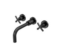 Balterley Connect Wall Mounted 3 Tap Hole Basin Mixer Tap With Dual Crosshead Handles And Curved Spout - Matt Black Finish