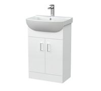 Balterley Contemporary 2 Door Floor Standing Vanity Basin Unit, 1 Tap Hole Basin, 550mm, Gloss White