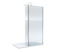 8mm Fluted Glass Walk In Wetroom Screen and Hinged Return with Chrome Profile and Shower Tray - 1400 x 800mm