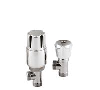 Balterley Thermostatic Radiator Valve with Lockshield Valve, Angled Chrome TRV, Fluted Round Cap Radiator Valves, Thermostatic Valves for Radiators, Sold in Pairs - 45 x 76 x 130 mm (Chrome)