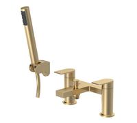 Balterley Bath Mixer Tap with Shower Kit, Dual Lever Round Bath Filler Tap, Round Head Showers for Bathrooms, Bathroom Taps with Shower Head and Hose Set - 230 x 154 x 119mm (Brushed Brass)