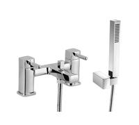 Balterley Bath Mixer Tap with Shower Kit, Dual Lever Square Bath Filler Tap, Rectangular Head Showers for Bathrooms, Bathroom Taps with Shower Head and Hose Set - 235 x 156 x 117mm (Chrome)