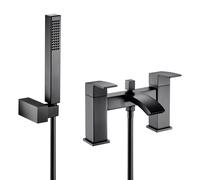 Balterley Bath Mixer Tap with Shower Kit, Dual Lever Square Bath Filler Tap, Rectangular Head Showers for Bathrooms, Bathroom Taps with Shower Head and Hose Set - 230 x 157 x 154mm (Matt Black)