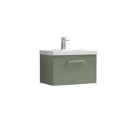 Balterley Level Contemporary Bathroom 1-Drawer Wall-Hung Thin-Edge Vanity Unit Basin, Satin Green, 600mm