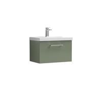 Balterley Level Contemporary Bathroom 1-Drawer Wall-Hung Thin-Edge Vanity Unit Basin, Satin Green, 600mm