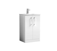 Balterley Contemporary Bathroom 2-Door Floor-Standing Curved Basin Vanity Unit, Gloss White, 500mm