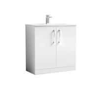 Balterley Level Contemporary Bathroom 2-Door Floor-Standing Curved Basin Vanity Unit, Gloss White, 800mm