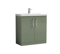 Balterley Contemporary Bathroom 2-Door Floor-Standing Thin-Edge Vanity Unit Basin, Satin Green, 800mm