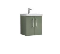 Balterley Contemporary Bathroom 2-Door Wall-Hung Thin-Edge Vanity Unit Basin, Satin Green, 500mm
