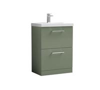 Balterley Contemporary Bathroom 2-Drawer Floor-Standing Thin-Edge Vanity Unit Basin, Satin Green, 600mm