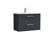 Balterley Level Contemporary Bathroom 2-Drawer Wall-Hung Curved Basin Vanity Unit, Dark Grey, 800mm
