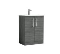 Balterley Level Contemporary Bathroom 2 Soft Close Door & Minimalist Floor Standing Vanity Unit Basin, Anthracite Woodgrain, 600mm