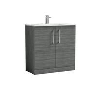 Balterley Level Contemporary Bathroom 2 Soft Close Door & Minimalist Floor Standing Vanity Unit Basin, Anthracite Woodgrain, 800mm
