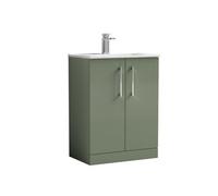 Balterley Level Contemporary Bathroom 2 Soft Close Door & Minimalist Floor Standing Vanity Unit Basin, Satin Green, 600mm