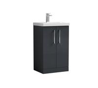 Balterley Contemporary Bathroom 2 Soft Close Door & Thin-Edge Vanity Unit Basin, Dark Grey, 500mm