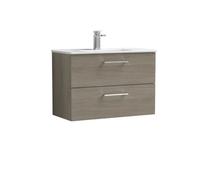 Balterley Contemporary Bathroom 2 Soft Close Drawer & Minimalist Wall Hung Vanity Unit Basin, Solace Oak, 800mm