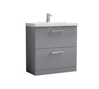 Balterley Level Contemporary Bathroom 2 Soft Close Drawer & Thin-Edge Floor Standing Vanity Unit Basin, Satin Grey, 800mm