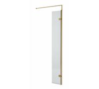 Balterley Contemporary Bathroom 8mm Fluted Glass Swing Return Wetroom Screen With Support Bar, 1950 X 322 X 27mm, Brushed Brass
