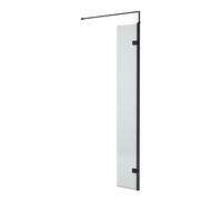Balterley Contemporary Bathroom 8mm Fluted Glass Swing Return Wetroom Screen with Support Bar, 1950 x 322 x 27mm, Matt Black