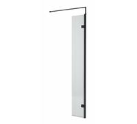Balterley Contemporary Bathroom 8mm Fluted Glass Swing Return Wetroom Screen With Support Bar, 1950 X 322 X 27mm, Matt Black