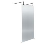 Balterley Contemporary Bathroom 8mm Fluted Glass Wetroom Screen with Arms & Feet, 2091 x 870 x 1000mm, Matt Black
