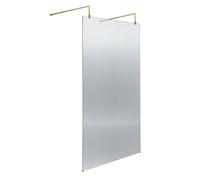 Balterley Contemporary Bathroom 8mm Fluted Glass Wetroom Screen with Arms & Feet, 2091 x 970 x 1000mm, Brushed Brass