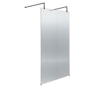 Balterley Contemporary Bathroom 8mm Fluted Glass Wetroom Screen with Arms & Feet, 2091 x 970 x 1000mm, Matt Black