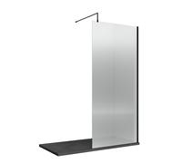 Balterley Contemporary Bathroom 8mm Fluted Glass Wetroom Screen with Support Bar, 2070 x 1050 x 1970mm, Matt Black