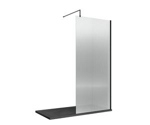 Balterley Contemporary Bathroom 8mm Fluted Glass Wetroom Screen with Support Bar, 2070 x 850 x 1970mm, Matt Black