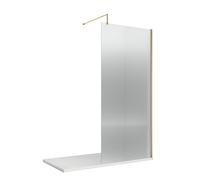 Balterley Contemporary Bathroom 8mm Fluted Glass Wetroom Screen with Support Bar, 2070 x 950 x 1970mm, Brushed Brass