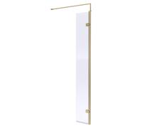 Balterley Contemporary Bathroom 8mm Glass Wetroom Swing Screen with Support Bar, Brushed Brass, 1950 x 322 x 27mm