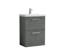 Balterley Contemporary Bathroom Floor Standing 2 Soft-Close Drawer Vanity Unit & Mid-Edge Ceramic Basin, Anthracite, 600 mm