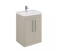 Balterley Contemporary Bathroom Floor Standing Vanity Basin Unit With 2 Doors & 1 Tap Hole Ceramic Basin, Pebble Grey, 600mm