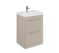 Balterley Contemporary Bathroom Floor Standing Vanity Basin Unit With 2 Drawers & 1 Tap Hole Polymarble Basin, Pebble Grey, 600mm