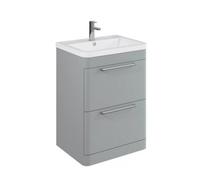 Balterley Contemporary Bathroom Floor Standing Vanity Unit With 2 Soft Close Drawers & 1 Tap Hole Ceramic Basin, Satin Grey, 600mm