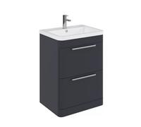 Balterley Contemporary Bathroom Floor Standing Vanity Unit With 2 Soft Close Drawers & 1 Tap Hole Ceramic Basin, Dark Grey, 600mm
