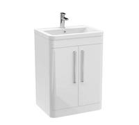 Balterley Contemporary Bathroom Floor Standing Vanity With 2 Soft Close Doors & 1 Tap Hole Polymarble Basin, Gloss White, 600mm