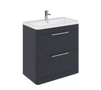 Balterley Contemporary Bathroom Floor Standing Vanity With 2 Soft Close Drawers & 1 Tap Hole Polymarble Basin, Dark Grey, 800mm