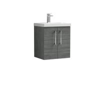 Balterley Level Modern Bathroom Wall Hung 2 Soft Close Door & Mid-Edge Vanity Unit Basin, Anthracite, 500mm